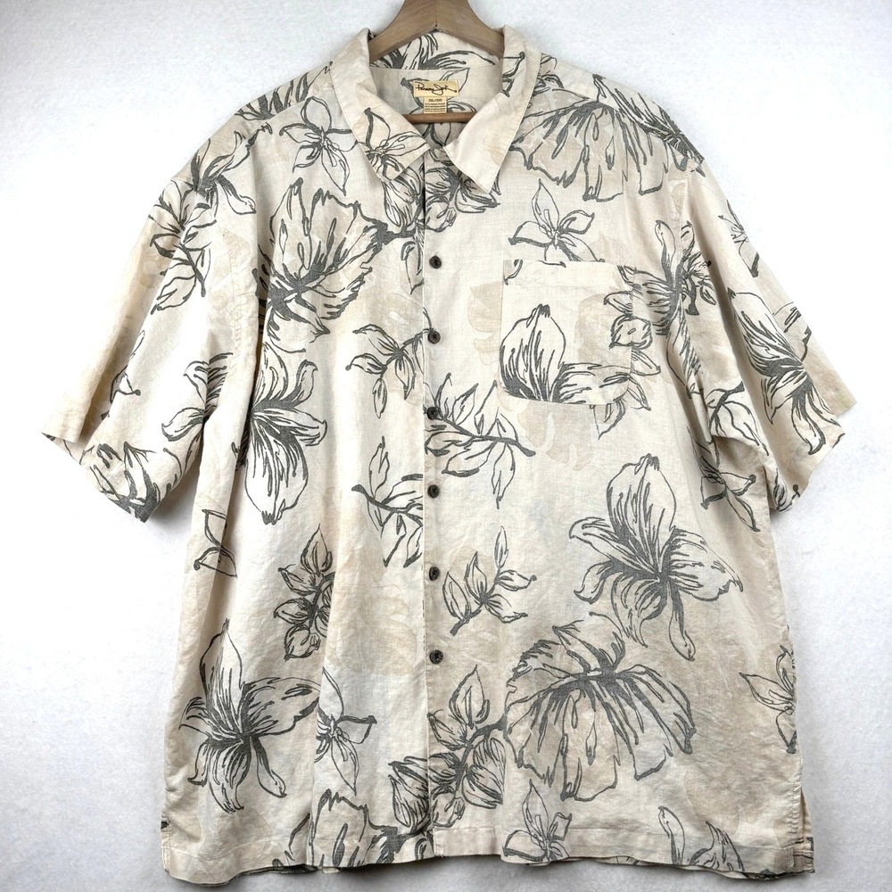 Panama Jack Shirt Mens 3XL Ramie Cotton Floral Tropical Button Down